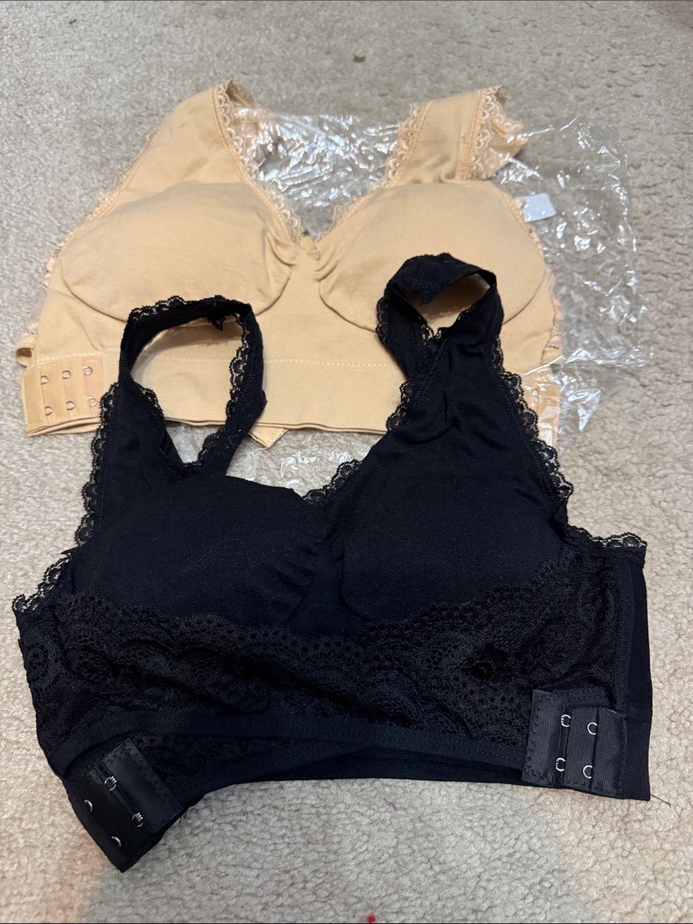 Comfort Lace Wireless Bralette - one of each, black and nude